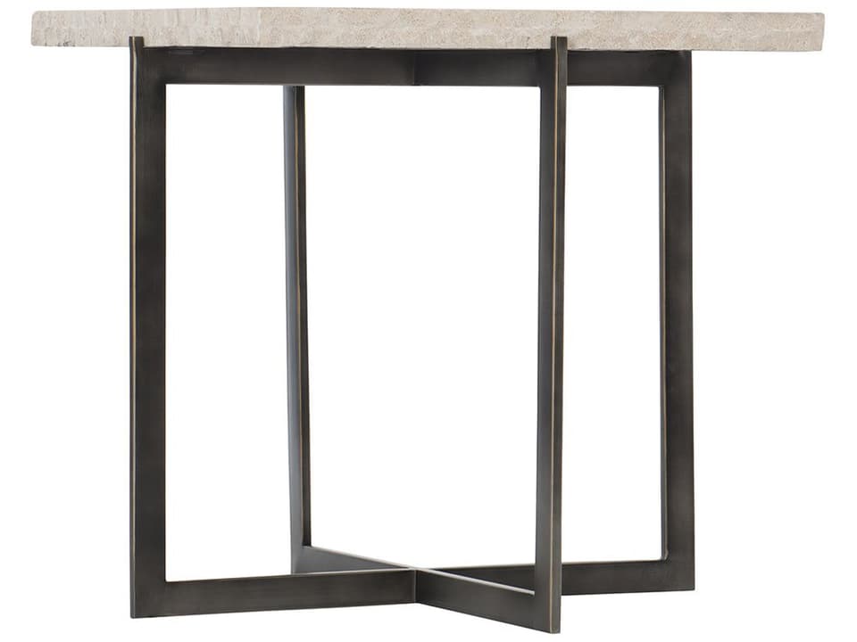 Hathaway Square Side Table with Travertine Top and Bronze Steel Base