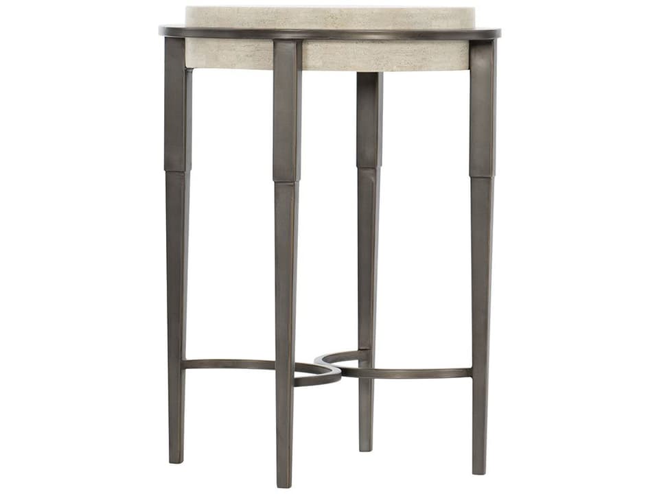 Barclay Round Accent Table with Travertine Top and Pewter Base