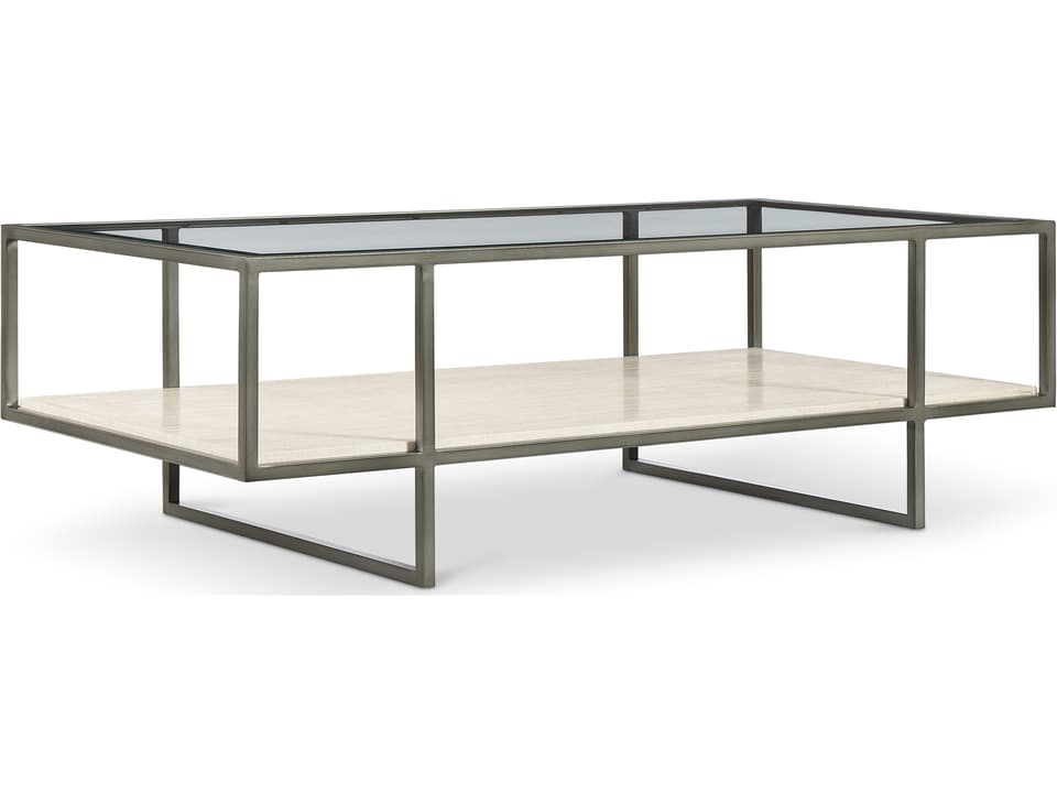 Harlow Rectangle Coffee Table Metal and Travertine Stone in Oil-Rubbed Bronze