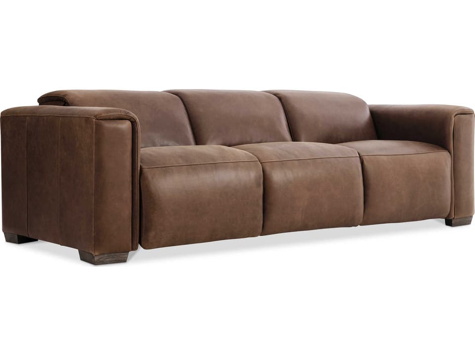 Billings Power Reclining Leather Sofa in Brown with Pop-Up Headrests