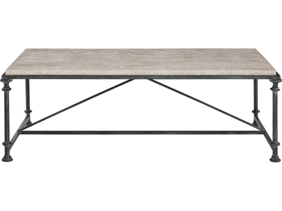 Galesbury Rectangle Cocktail Table Honed Travertine and Antique Silver