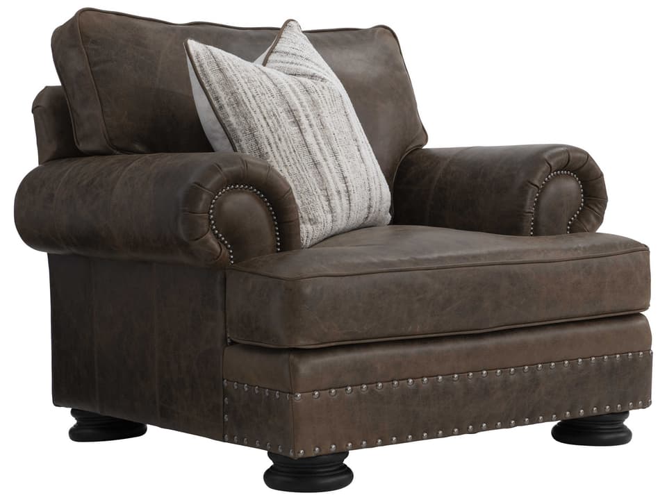 Foster Upholstered Leather Accent Chair in Brown with Nailhead Trim
