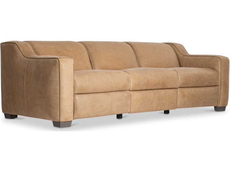 Flynn Leather Power Reclining Sofa with Power Headrest in Tan
