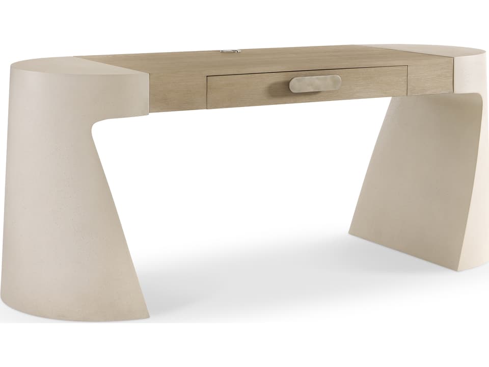 Prado Modern Wood and Concrete Desk with Power Outlets and USB Ports