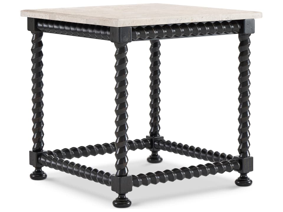 Cordova Square End Table with Travertine Top and Ebonized Wood Base