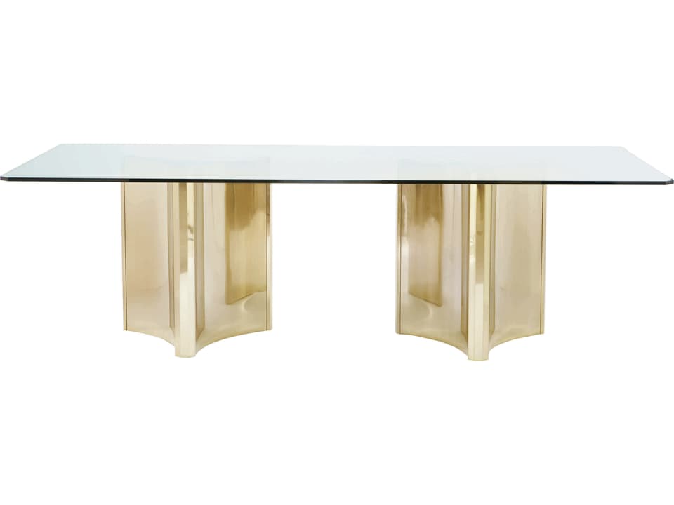 Abbott 100-Inch Rectangle Dining Table in Glass and Patinated Brass