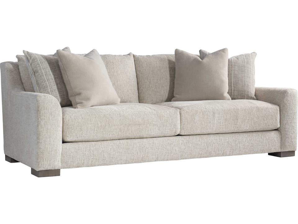 Gabi 2-Cushion Fabric Sofa in Portobello Beige with Exposed Wood Feet