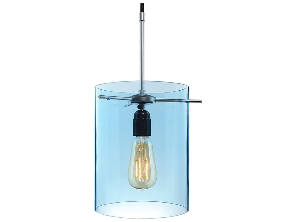 London Single 1-Light Mini Pendant with Aqua Glass Shade in Matte Chrome