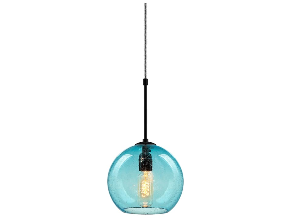 Bobo II 1-Light Mini Pendant in Matte Chrome with Aqua Glass