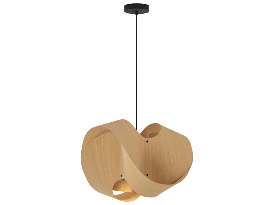 Elvira Wood Veneer Pendant Light in Black with Ash Shade