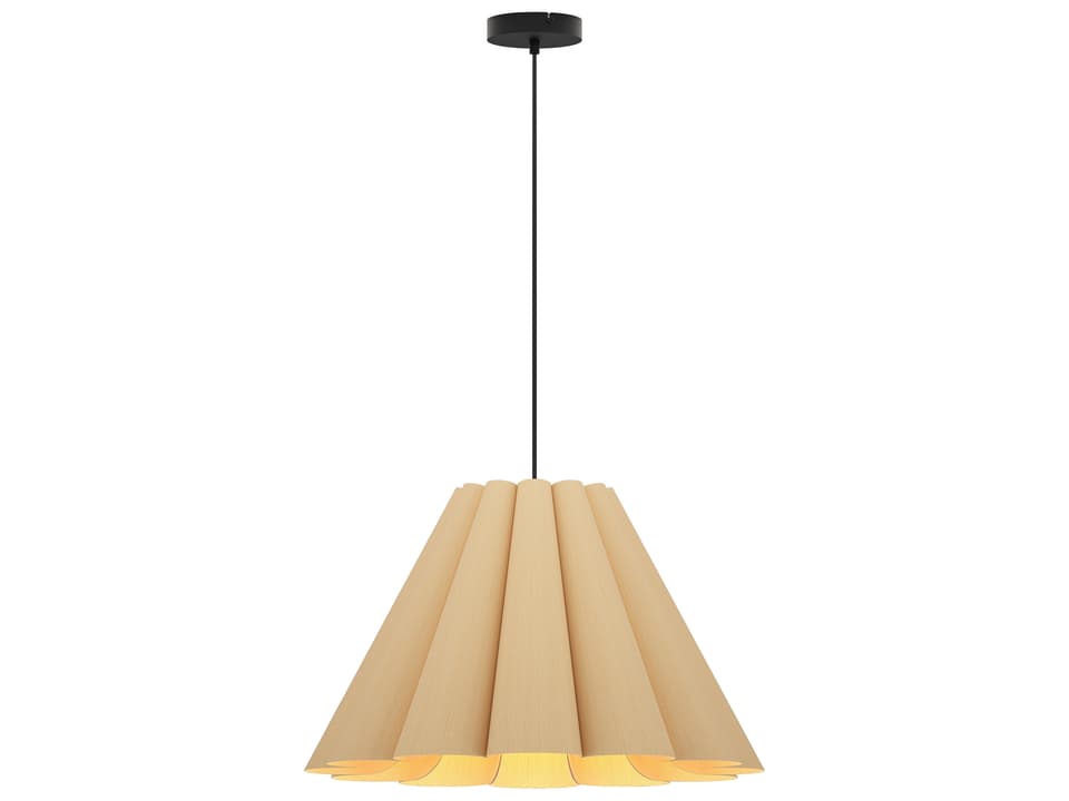 Lora 1-Light Ash Wood Veneer Pendant Light with Black Frame