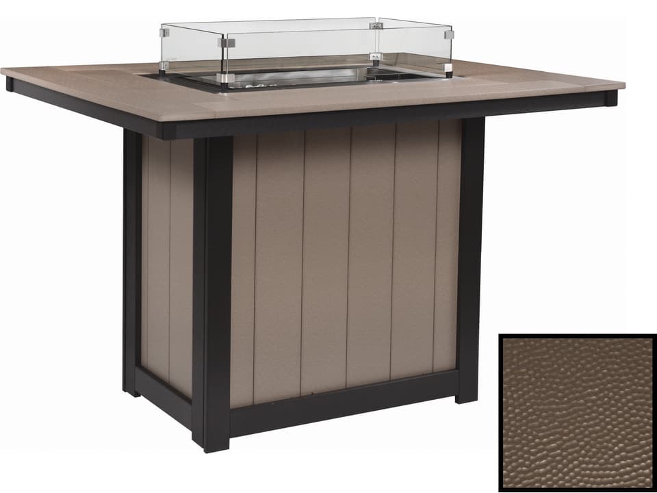 Donoma Bar Height Rectangular Fire Pit Table with Hammered Metal Top