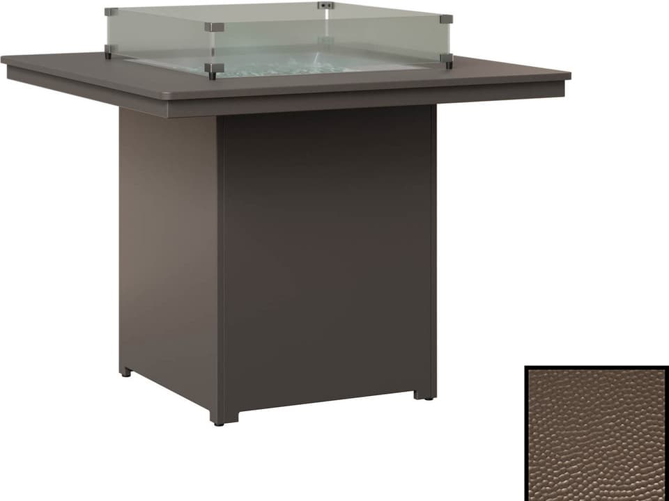 Numa Recycled Plastic Square Bar Height Fire Pit Table in Hammered