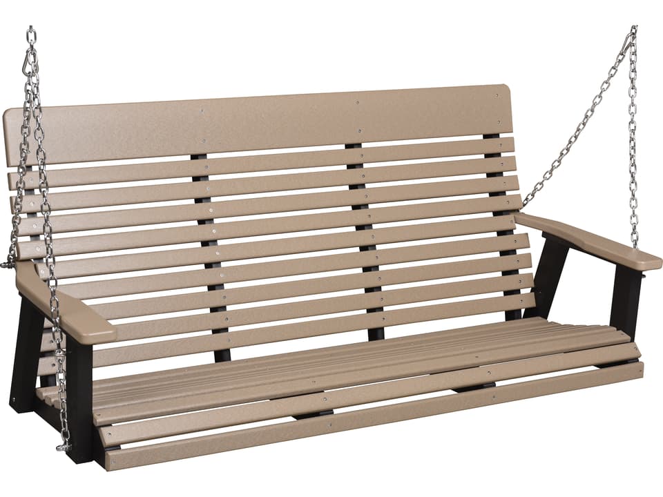 Casual Back Recycled Plastic Three Seat Patio Swing in Stainless Chains