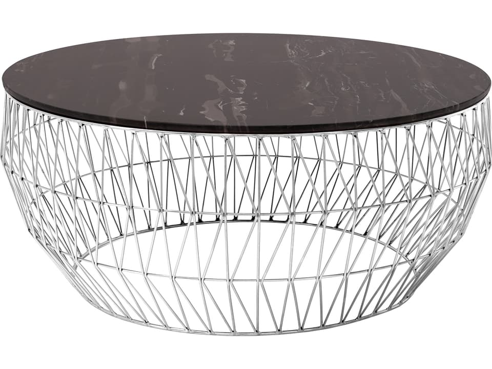The Coffee Table 36-Inch Round Marble Top with Polished Chrome Steel Wire Base