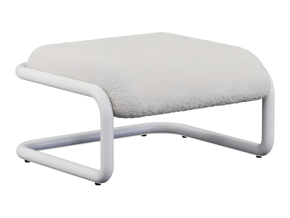 Tube Cream Boucle Ottoman with White Powder-Coated Aluminum Frame