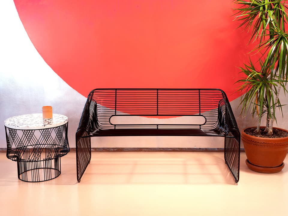 Loveseat Galvanized Iron Black Lounge Set