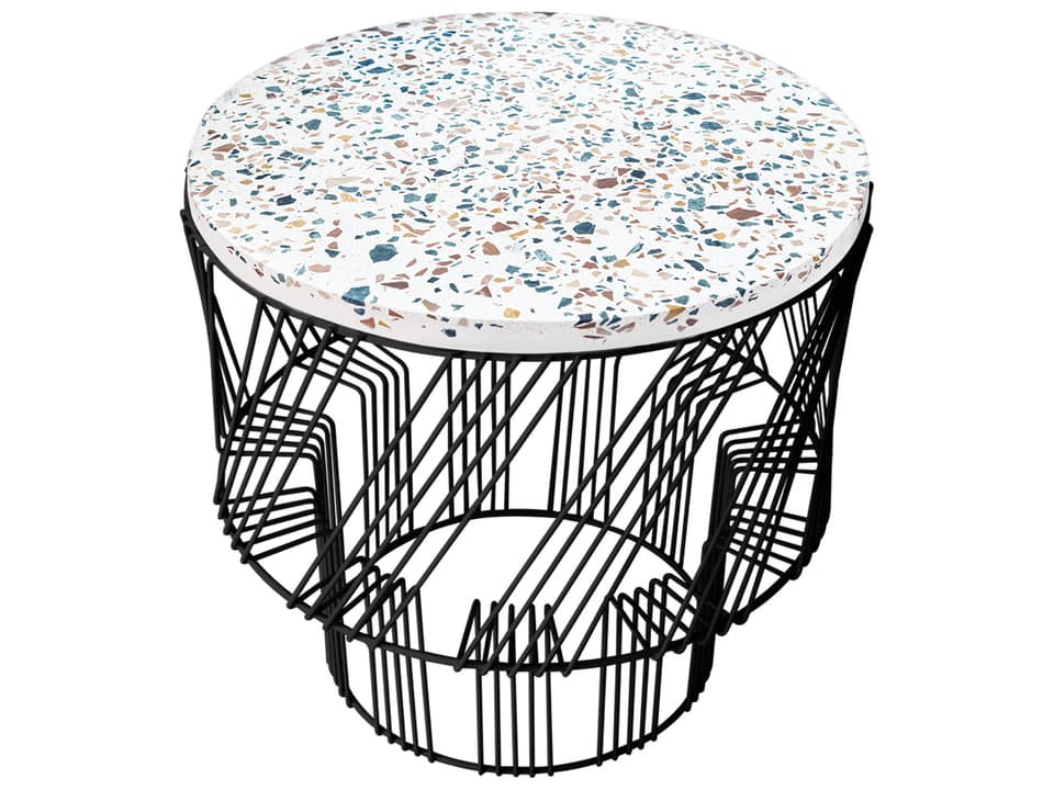 Terrazzo Round Side Table in Black with Stone Top