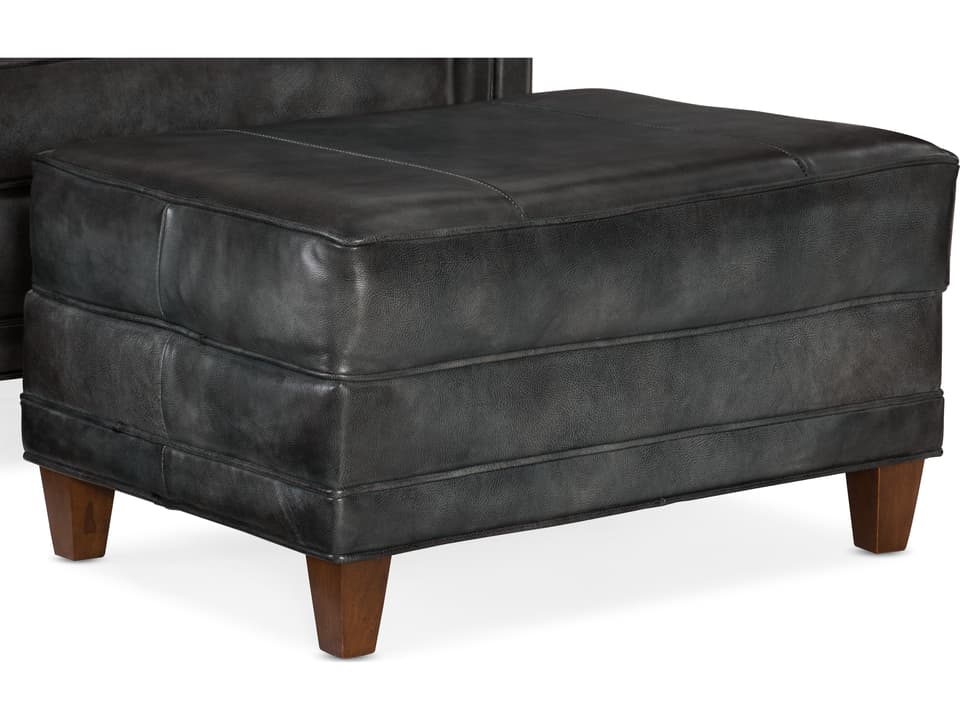 Jaden Leather Ottoman Customizable Upholstery Mahogany Finish