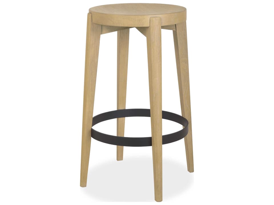 Flynn Teak Wood Counter Stool with Bronze Footrest in Beach Finish