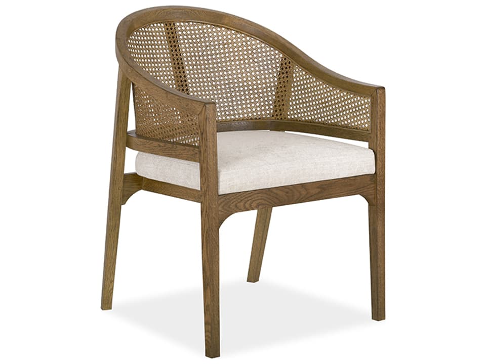 Francis Upholstered Oak Wood Arm Dining Chair in Brown Crypton Fabric