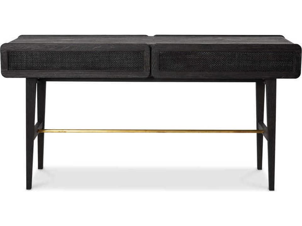 Miles Rectangular Wood Console Table with Cane Drawers in Mink