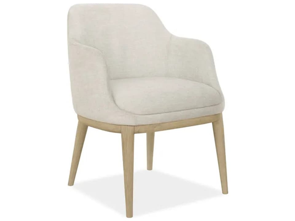 Furniture Randall Oak Wood Upholstered Dining Armchair in Natural Oak and Beach Fabric