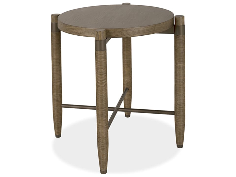Tristan Round End Table in White Oak and Rattan with Sedona Finish