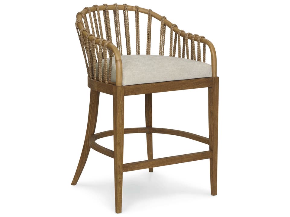 Tulum Upholstered Rattan Beach Crypton Praline Counter Stool
