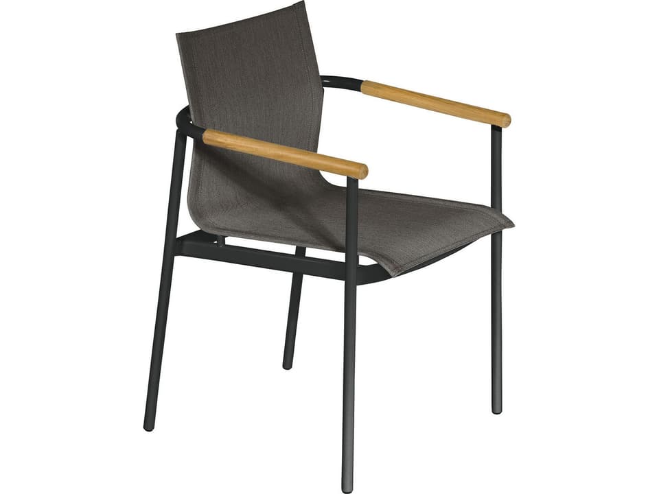 Around Aluminum Sunbrella Sling Dining Armchair in Forge Grey and Carbon