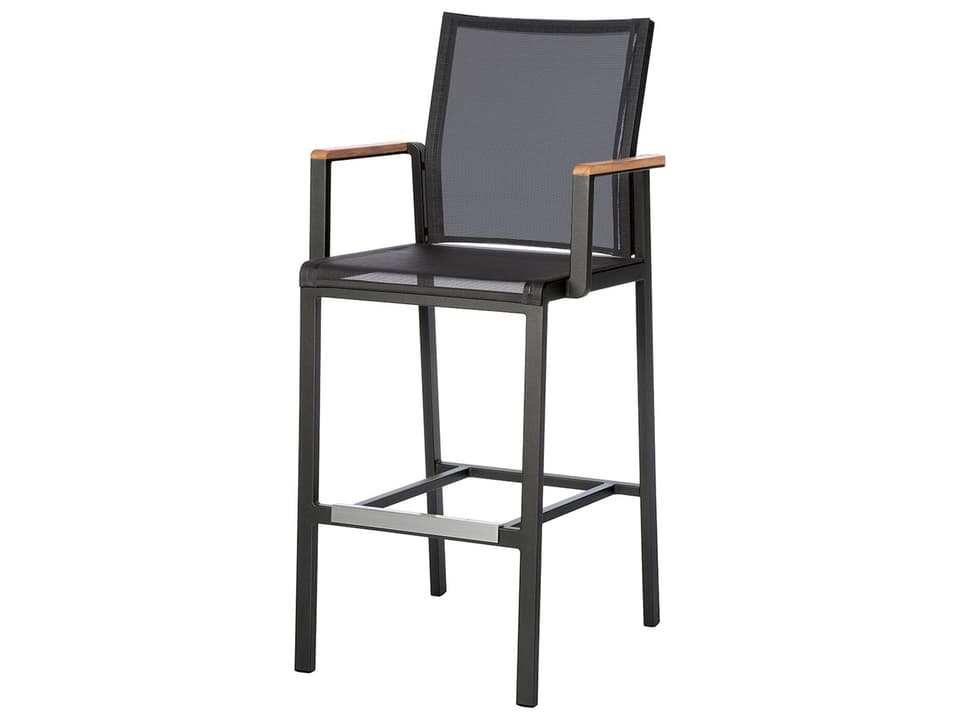 Aura Bar Stool with Teak Arms Graphite Aluminum Charcoal Sling