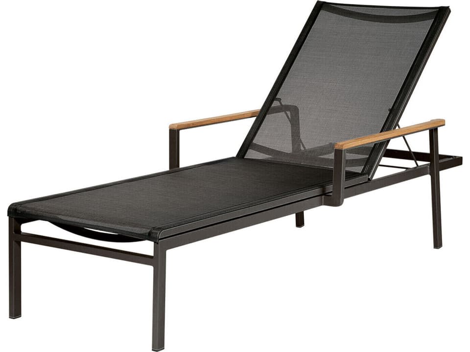 Aura Aluminum Chaise Lounge with Teak Arms and Charcoal Sling