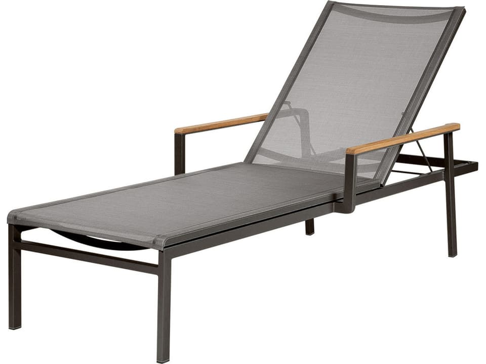 Aura Occasional Aluminum Sling Chaise Lounge with Teak Arms