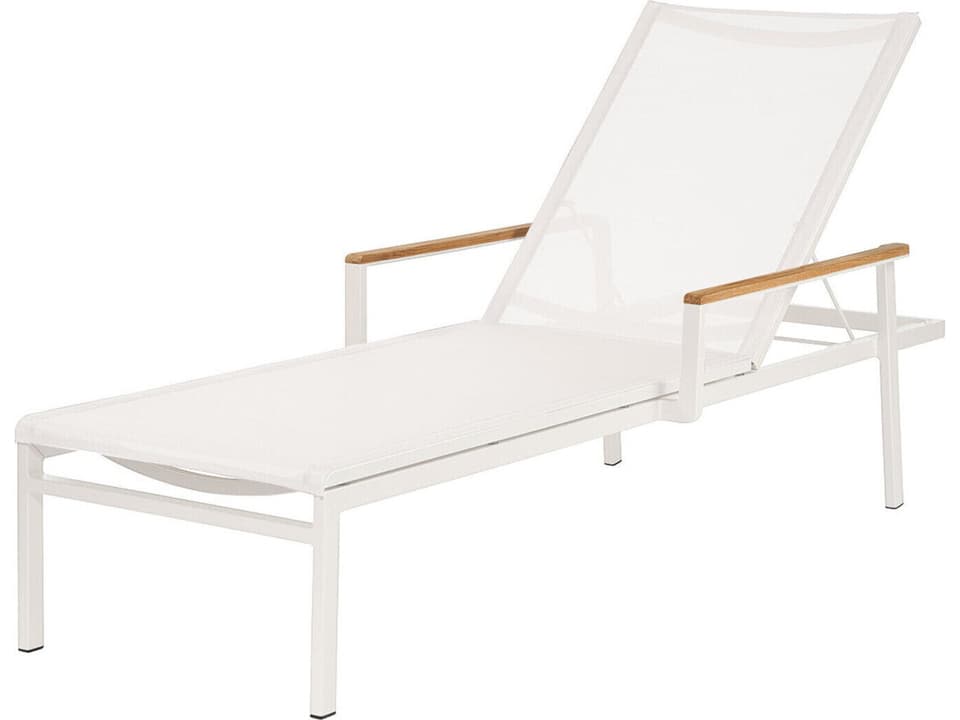 Aura Aluminum Sling Chaise Lounge with Teak Arms in Arctic White