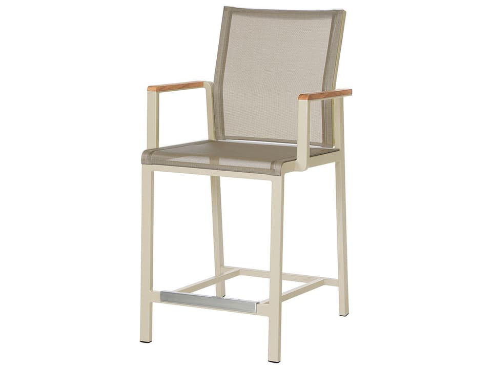 Aura Counter Height Armchair with Teak Arms in Champagne Titanium