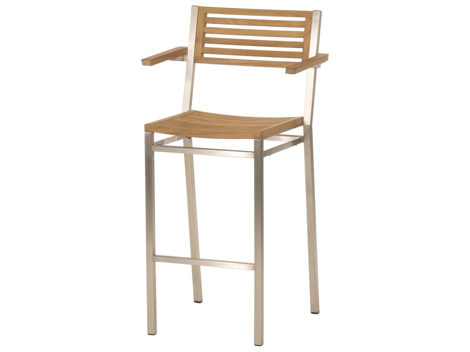 Equinox Teak High Dining Carver Bar Stool with 316 Marine Grade Stainless Steel Frame