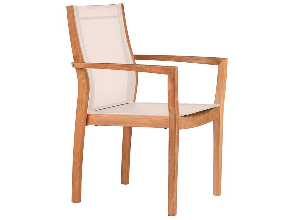 Horizon Teak Dining Arm Chair with Pearl Textilene Sling