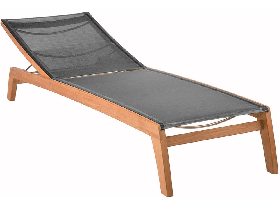 Horizon Teak and Textilene Lounger in Platinum