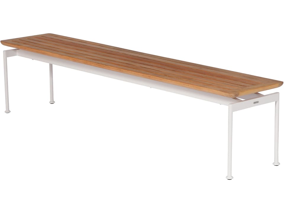 Layout Teak Bench in Arctic White Powder Coated Stainless Steel by Andrew Jones and Nathalie de Leval