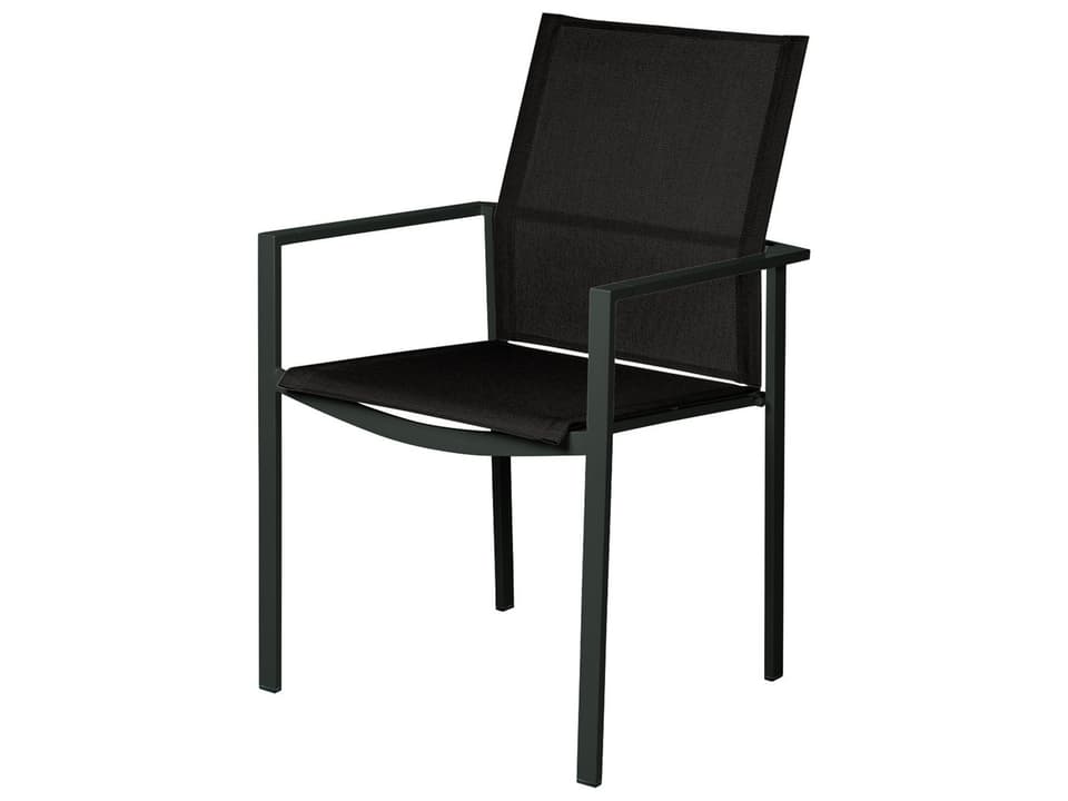 Mercury Dining Arm Chair - Graphite Powder Coated Stainless Steel - Carbon Sunbrella Sling