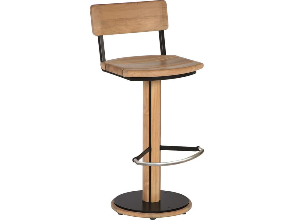 Titan Teak and Aluminum Outdoor Bar Stool with Shaped Back