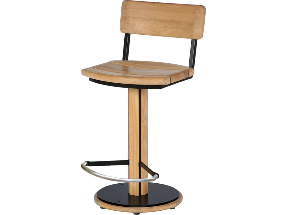 Titan Teak Counter Height Swivel Stool with Black Powder-Coated Aluminum Frame
