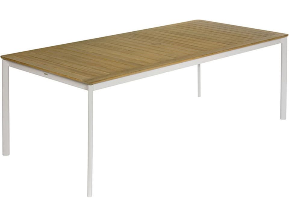 Around Dining Table Arctic White Powder-Coated Aluminum Natural Teak 85" Wide