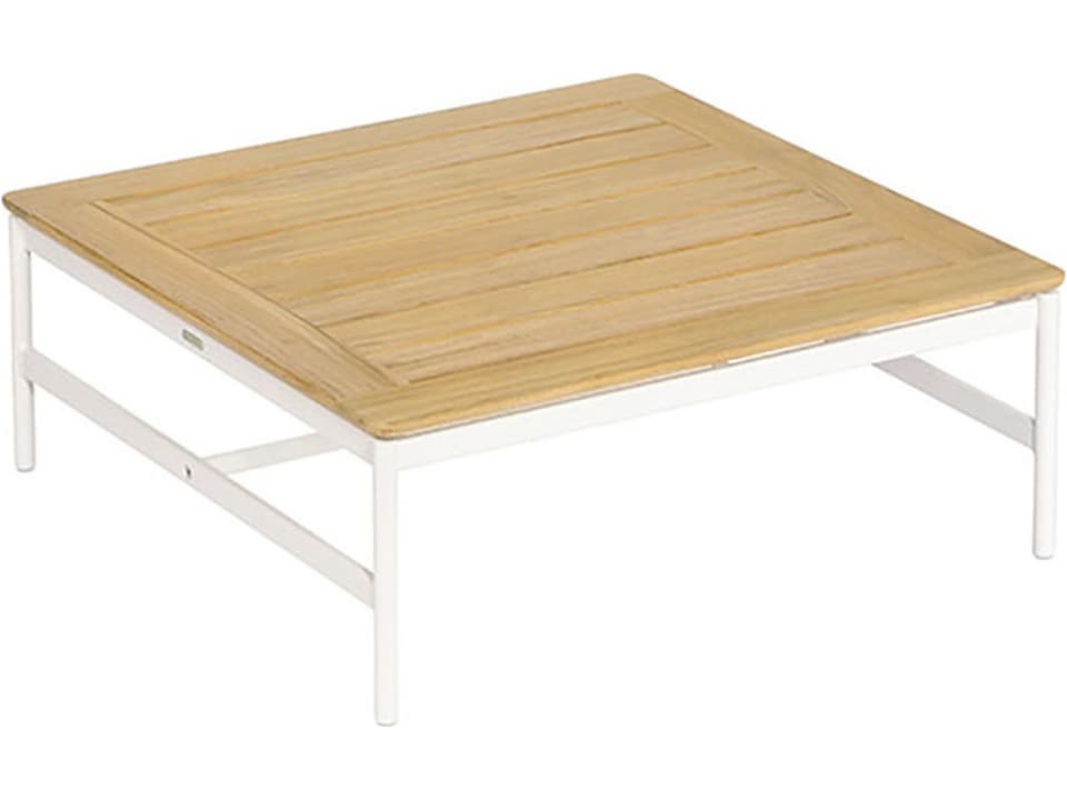 Around Square Coffee Table with Teak Top in Arctic White