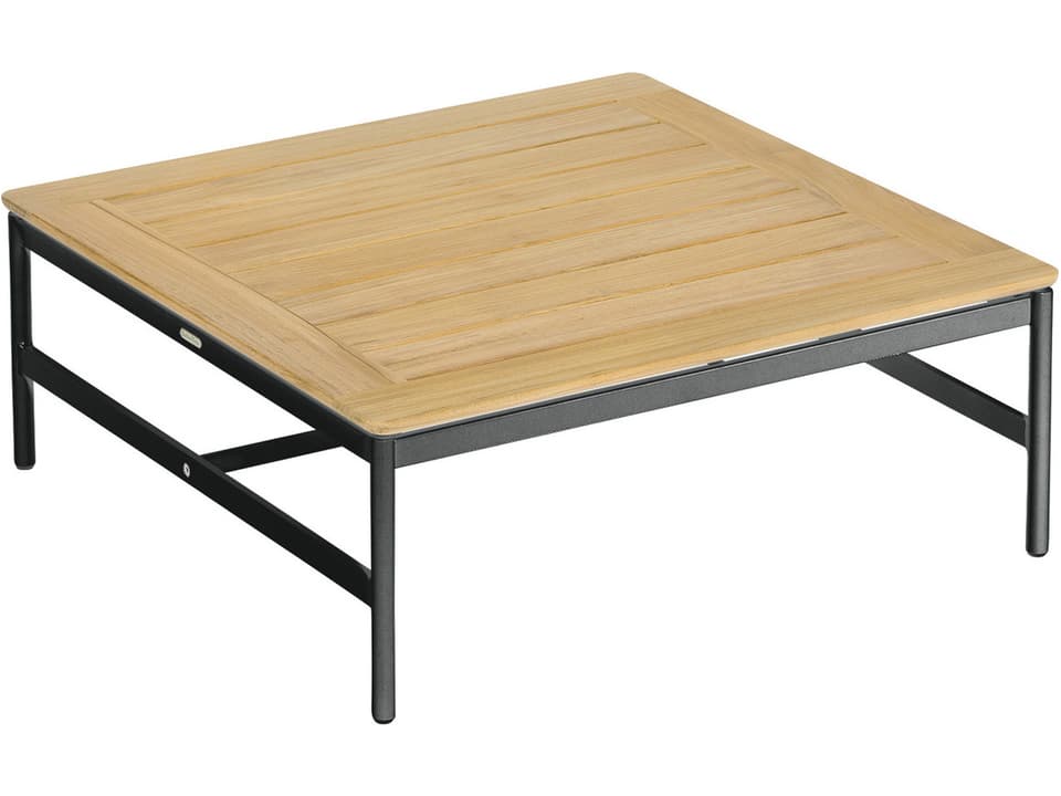 Around 28-Inch Square Coffee Table with Teak Top in Forge Grey