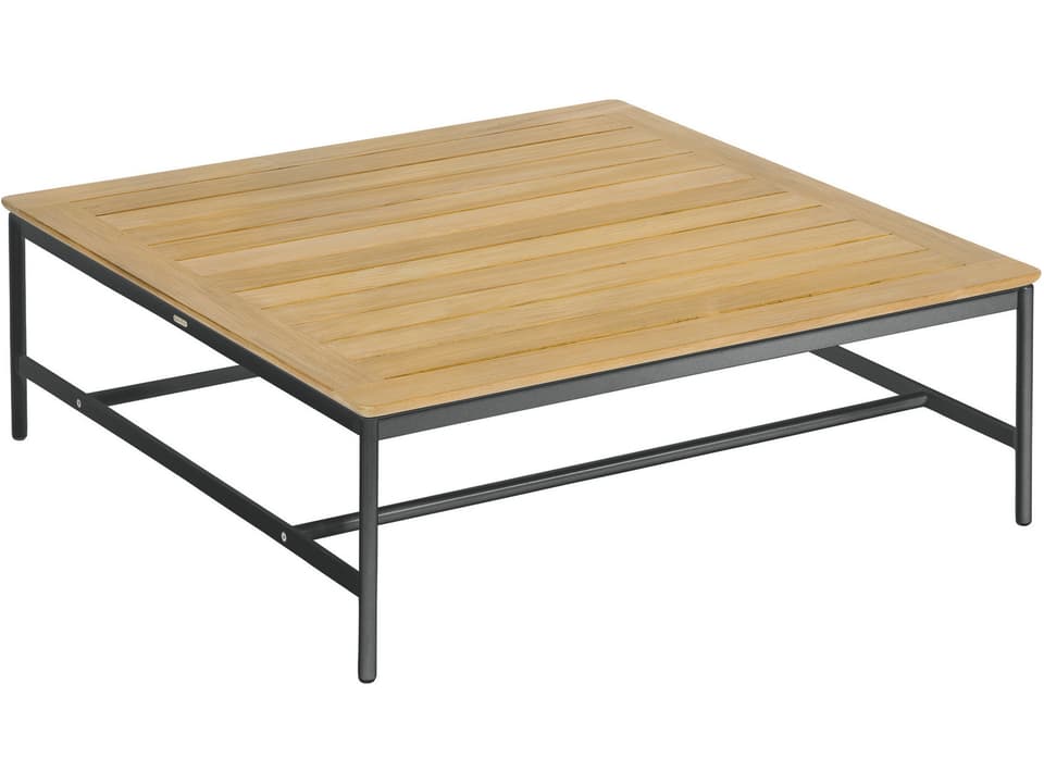 Around 40-Inch Square Coffee Table with Teak Top in Forge Grey