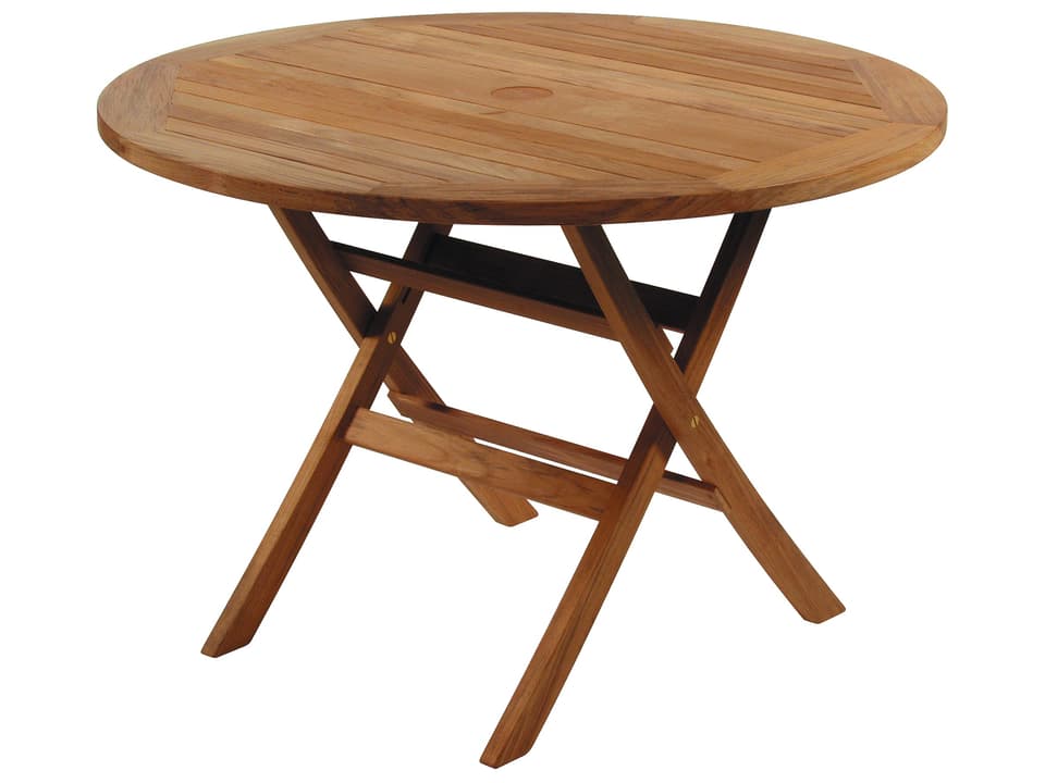 Ascot 43-Inch Round Teak Folding Dining Table in Natural