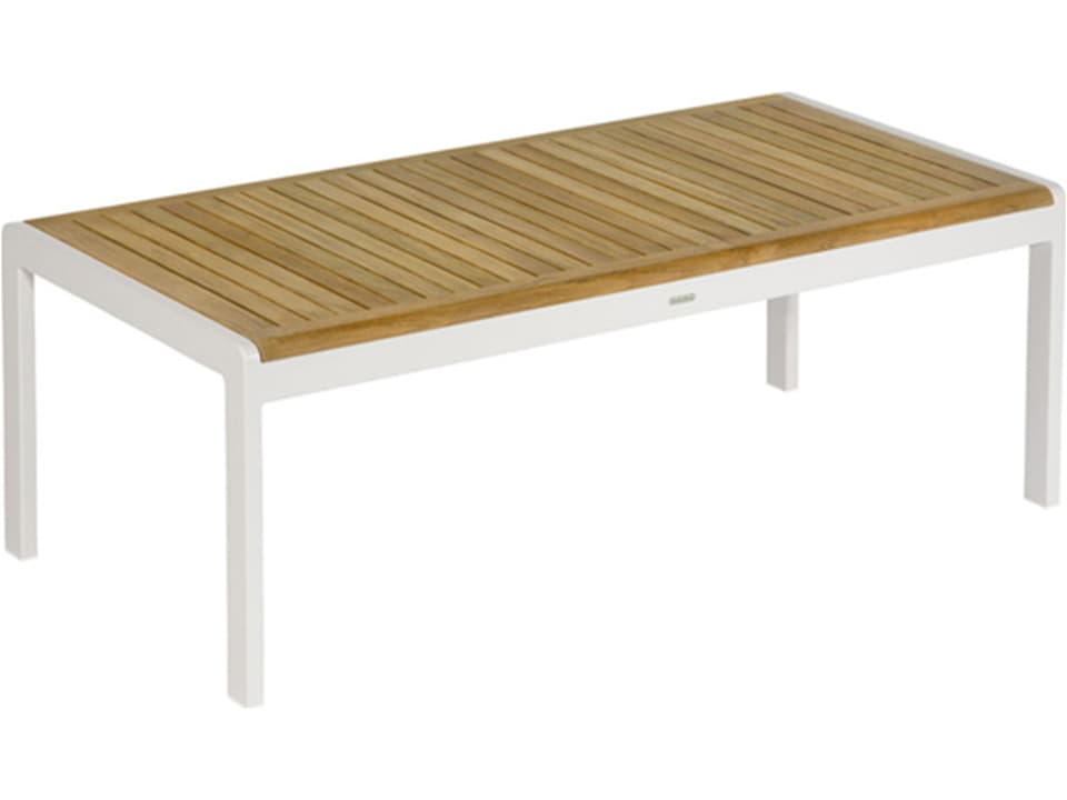 Aura Coffee Table with Arctic White Aluminum Frame and Natural Teak Top