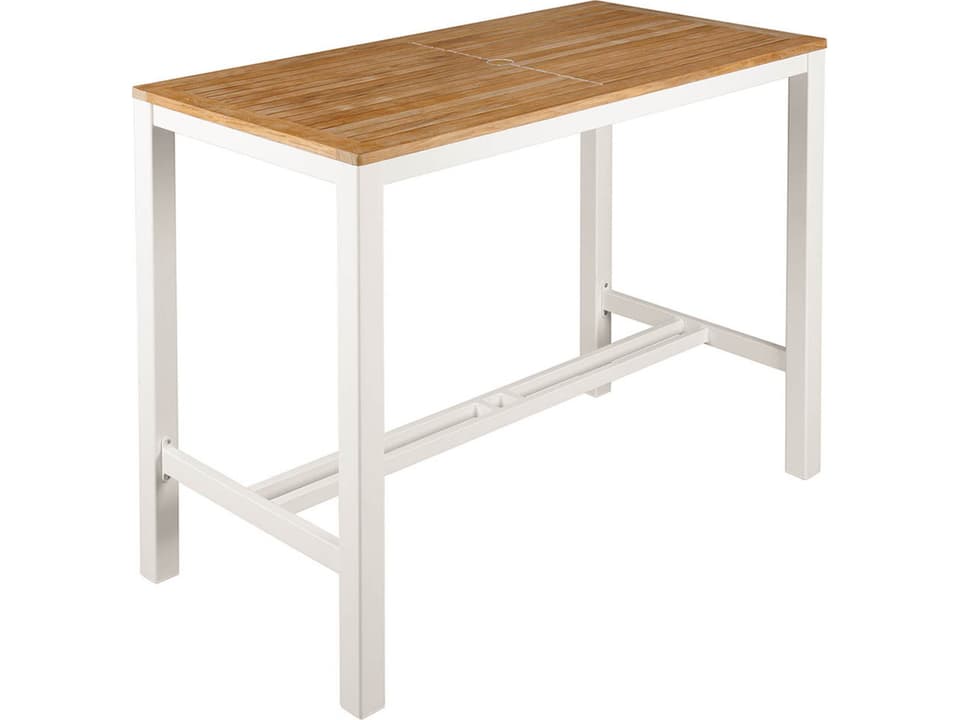 Aura 55 Inch Rectangle Bar Dining Table in Arctic White and Teak