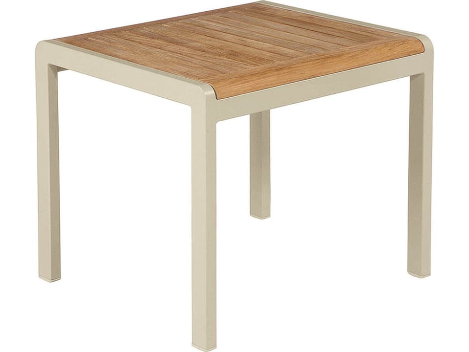 Aura Outdoor Side Table in Champagne Aluminum and Teak